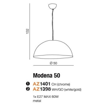 Lampa wisząca nowoczesna MODENA 50 chrom AZ1401 - Azzardo