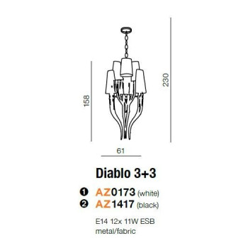 Lampa designerska wisząca DIABLO 3+3 czarna AZ1417 - Azzardo