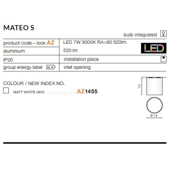 Oprawa sufitowa MATEO S biała AZ1455 - Azzardo