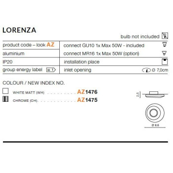 Oprawa wpuszczana okrągła LORENZA chrom AZ1475 - Azzardo