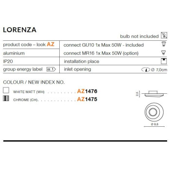 Oprawa wpuszczana okrągła LORENZA biała AZ1476 - Azzardo