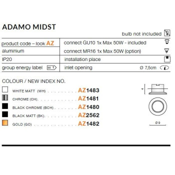 Oprawa wpuszczana okrągła ADAMO MIDST złota AZ1482 - Azzardo