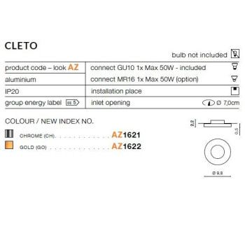 Oprawa wpuszczana okrągła CLETO chrom AZ1621 - Azzardo