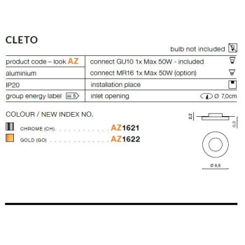 Oprawa wpuszczana okrągła CLETO złota AZ1622 - Azzardo
