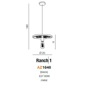 Lampa loft wisząca RANCH 1 czarna AZ1648 - Azzardo