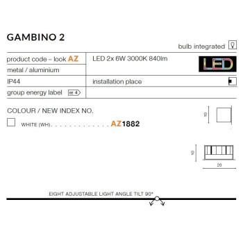 Kinkiet nowoczesny GAMBINO 2 biały AZ1882 - Azzardo