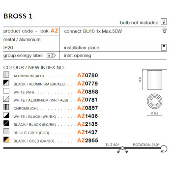 Oprawa sufitowa BROSS 1 czarna AZ2135 - Azzardo