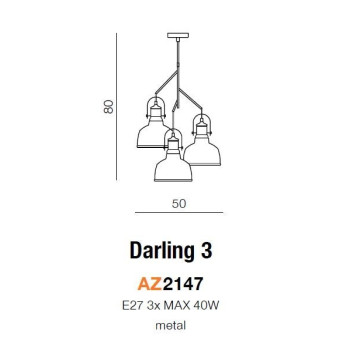 Lampa loft wisząca DARLING 3 czarna AZ2147 - Azzardo