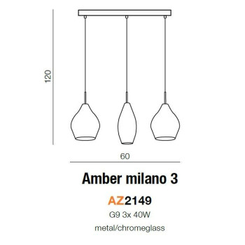 Lampa nad stół wisząca nowoczesna szklana AMBER MILANO 3 chrom AZ2149 - Azzardo