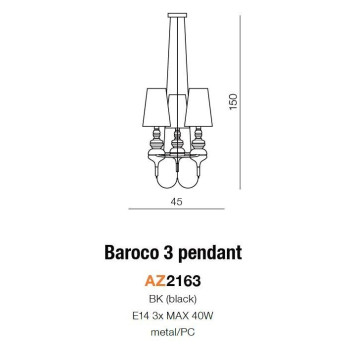 Lampa wisząca BAROCO 3 czarna AZ2163 - Azzardo