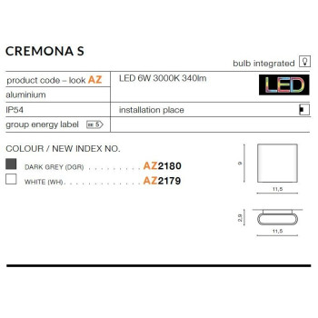 Kinkiet nowoczesny CREMONA S biały AZ2179 - Azzardo