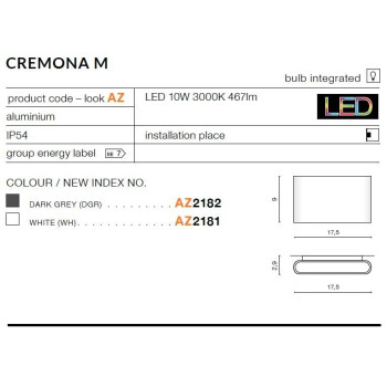 Kinkiet nowoczesny CREMONA M grafitowy AZ2182 - Azzardo