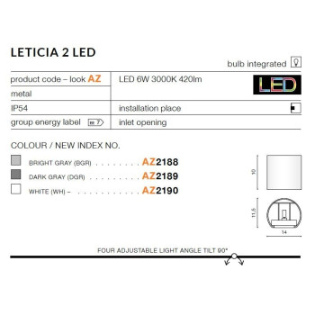 Kinkiet nowoczesny LETICIA 2 LED grafitowy AZ2189 - Azzardo