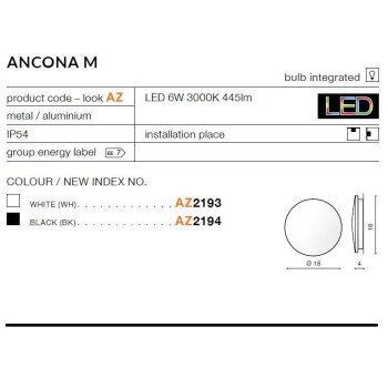 Kinkiet nowoczesny ANCONA M biały AZ2193 - Azzardo