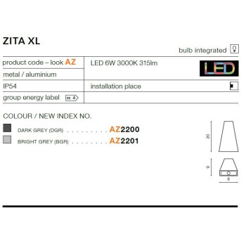 Kinkiet nowoczesny ZITA XL grafitowy AZ2200 - Azzardo