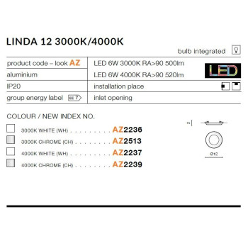 Oprawa wpuszczana okrągła LINDA 12 biała AZ2237 - Azzardo