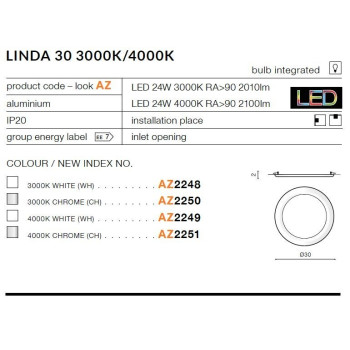 Oprawa wpuszczana okrągła LINDA 30 chrom AZ2250 - Azzardo