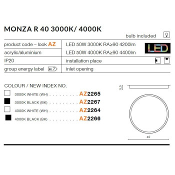 Plafon nowoczesny MONZA R 40 czarny AZ2266 - Azzardo