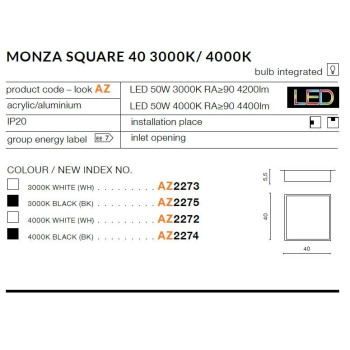 Plafon nowoczesny MONZA S 40 biały AZ2272 - Azzardo