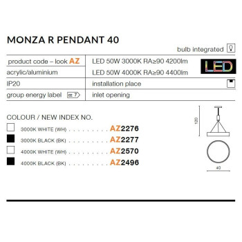 Lampa wisząca nowoczesna MONZA R 40 czarna AZ2277 - Azzardo