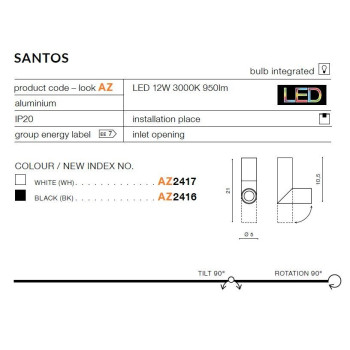 Oprawa sufitowa SANTOS biała AZ2417 - Azzardo