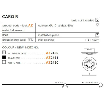 Oprawa wpuszczana okrągła CARO R srebrna AZ2432 - Azzardo