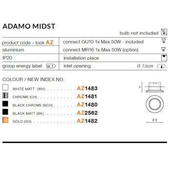 Oprawa wpuszczana okrągła ADAMO MIDST czarna AZ2562 - Azzardo