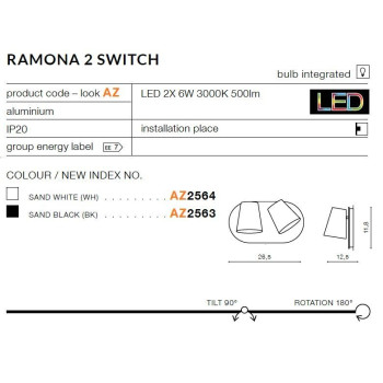 Kinkiet nowoczesny RAMONA 2 SW czarny AZ2563 - Azzardo