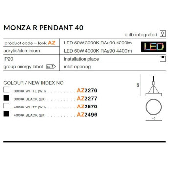 Lampa wisząca nowoczesna MONZA R 40 biała AZ2570 - Azzardo