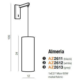 Kinkiet nowoczesny ALMERIA czarny AZ2611 - Azzardo