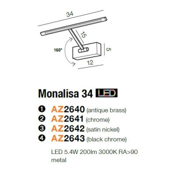 Kinkiet obrazowy MONALISA 34 mosiądz AZ2640 - Azzardo