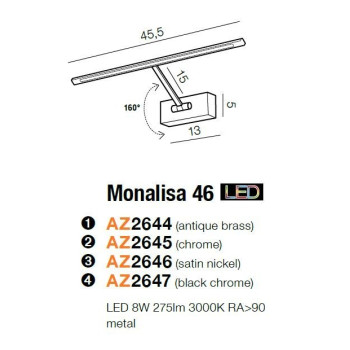 Kinkiet obrazowy MONALISA 46 mosiądz AZ2644 - Azzardo