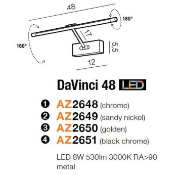 Kinkiet obrazowy DAVINCI 48 srebrny AZ2649 - Azzardo