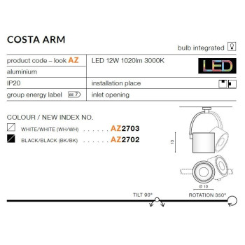 Oprawa sufitowa COSTA ARM czarna AZ2702 - Azzardo
