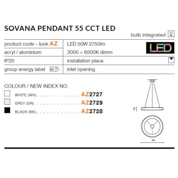 Lampa wisząca RING SOVANA 55 CCT czarna AZ2728 - Azzardo