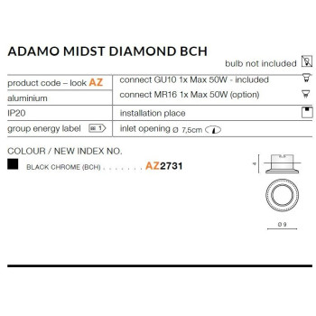 Oprawa wpuszczana okrągła ADAMO MIDST czarna AZ2731 - Azzardo