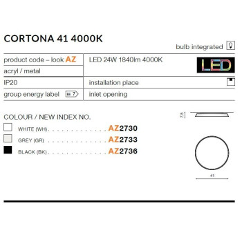 Plafon nowoczesny CORTONA 41 czarny AZ2736 - Azzardo