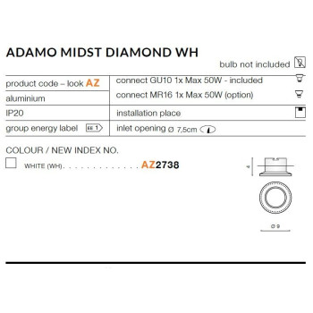Oprawa wpuszczana okrągła ADAMO MIDST biała AZ2738 - Azzardo