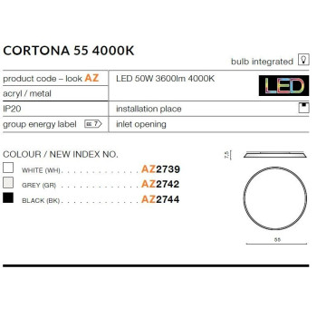 Plafon nowoczesny CORTONA 55 czarny AZ2744 - Azzardo