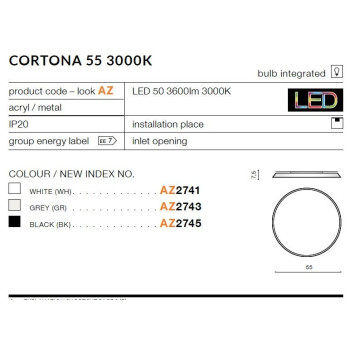 Plafon nowoczesny CORTONA 55 czarny AZ2745 - Azzardo