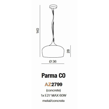 Lampa wisząca gipsowa PARMA szara AZ2799 - Azzardo