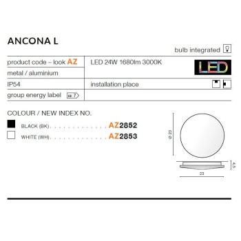 Kinkiet ANCONA L czarny AZ2852 - Azzardo