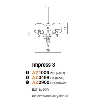 Lampa wisząca abażur IMPRESS 3 brązowa AZ2900 - Azzardo