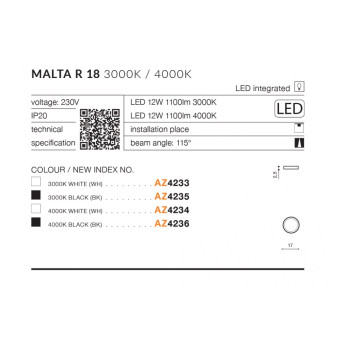 Plafon nowoczesny Malta R 18 4000K AZ4236 - Azzardo