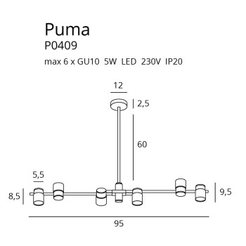 Lampa designerska wisząca PUMA 6 P0409 - MaxLight