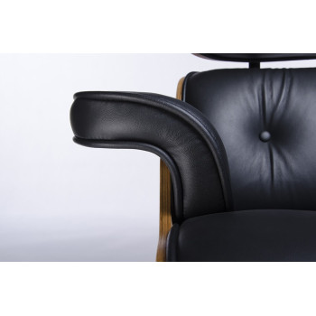 Fotel LOUNGE czarny, sklejka różana - skóra naturalna T044.BLACK.ROSE - King Home