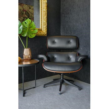 Fotel LOUNGE czarny, sklejka różana - skóra naturalna T044.BLACK.ROSE - King Home